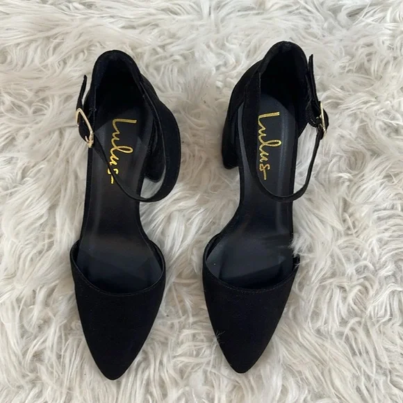 LULUS Ellarose Black Suede Ankle Strap Chunky Heels Size 5 NEW - Picture 4 of 15